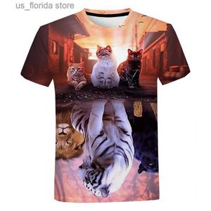 T-shirt da uomo T-shirt per bambini divertenti T-shirt con stampa di gatti 3D vivaci T-shirt per uomo Top Estate Uomo Gatti carini T-shirt Abbigliamento donna oversize Y240321