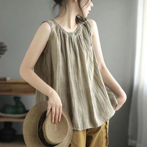 Women's T Shirts Summer Women Sleeveless O Neck Casual T-Shirt 2024 Comfortable Cotton Linen Tops Solid Ladies Loose Daily Clothing Femme