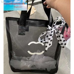 Designer preto branco malha bolsa de ombro mulheres moda compras clássico carta transparente lavagem fita decoração praia portátil envir