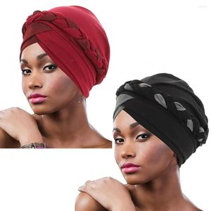 Roupas étnicas 2 Pçs / set Moda Muçulmana Hijab Mulheres Africanas Turbante Cap Torcido Trança Cabeça Envoltório Cor Sólida Beanie Headscarf