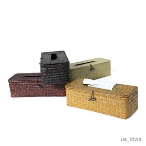 Tissue Boxes Napkins Rattan Tissue Box Cover Rectangular Napkin Case Woven Napkin Paper Container Home Car Napkins Holder Ofiice Home Organizer