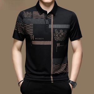 Summer T Shirts for Men Short Sleeve Turn-down Collar Letter Printing Button Striped Polo Tees Fashion Pullover Tops 240301