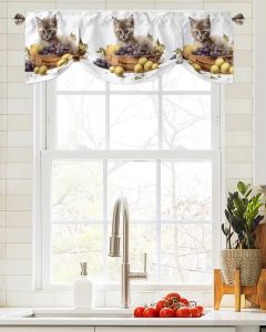 Curtains Kitten Fruit Grapes Window Curtain Living Room Kitchen Cabinet Tieup Valance Curtain Rod Pocket Valance