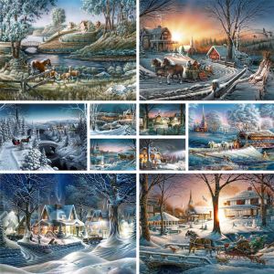 Liczba krajobrazu Snow House Malowanie DIY według liczb Kompletny zestaw olejków 40*50 Paiting według liczb obrazy ścienne rzemiosła dla dorosłych