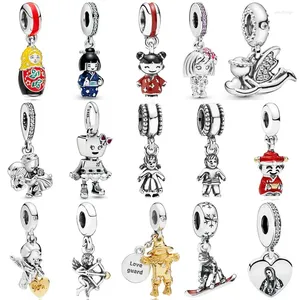 Loose Gemstones 925 Sterling Silver Charm Japanese Doll Boy & Girl Married Couple Pendant Bead Fit Bracelet DIY Jewelry