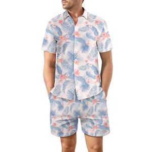 Designerdräkt Mens Casual Löst montering Skjorta Set Hawaii Beach Digital tryckt Kort ärm Shorts Pfuc