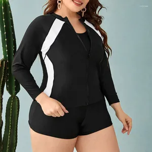 Costume da bagno da donna 2024 Costume da bagno attillato a maniche lunghe con cerniera tinta unita europeo e americano diviso di grandi dimensioni