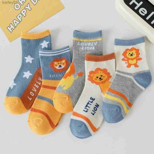 Kids Socks 5 Pairs Boys Socks Mid Length 1-12Y Kids Cute Lion Pattern Cute Mid Cap Baby Socks yq240314