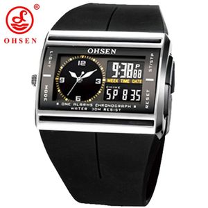 Ohsen Brand LCD Digital Dual Core Watch Waterproof Outdoor Sport Watches Alarm Chronograph Backlight Black Rubber Men armbandsur L1940