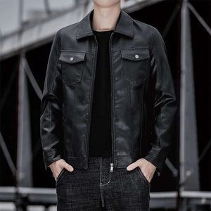 Autumn and Winter Lapel Casual Business Thin Zippered Jacket Men's PU Leather Clothing Trend