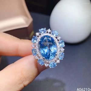 Cluster Rings KJJEAXCMY Fine Jewelry 925 Sterling Silver Inlaid Natural Blue Topaz Women's Luxury Exquisite OL Style Gem Ring With Box