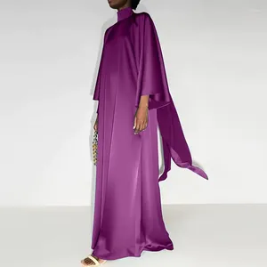 Повседневные платья 2024, тяжелая промышленность, дизайн, ниша, женская одежда, высокий воротник, свободное, большое, свободное, длинное атласное платье Джеллаба