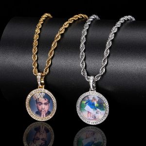 Hip Hop Mini Size T-square Zircon Round Photo Pendant Personalized Commemorative Hiphop Frame Necklace