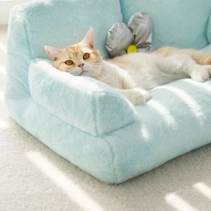 MATS CAT SOFA WINTER HOUS HOUSE CATS KENNEN PET ACCESDORIES CAT BED CAT SUPPLIES DETACHABLE DOUC HOUSE FAUX RABBIT FLEECE WITH PILLOW