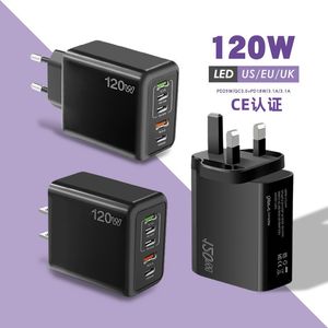 120W 5Ports USB Charger PD Laddningsadapter för Xiaomi Vivo Oppo Samsung Mobiltelefon Plug Charging QC 3.0 4.0 Wall Charger