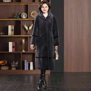 Uzun Haining Fur, orta yaşlı ve yaşlı anneler için kış, 9188'de kürklü kalın vizon ceket