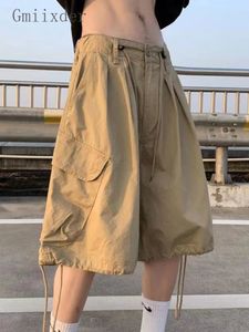 Gmiixder Japantrend CityBoy Cargo Shorts Mens Summer High Street Khaki Half Pants American Vintage Wide-Leg Short Sweatpants 240311