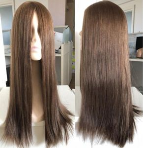 Kosher Wigs 10A -klass Ljusbrun färg 6 Finest Peruansk Virgin Human Hair Silkesy Rak 4x4 Silk Top Base Jewish Wig Fast Expr8269236