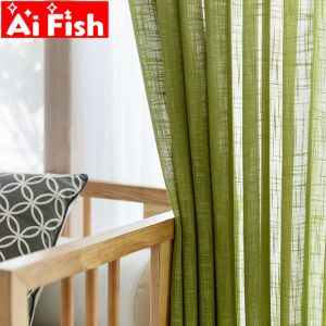 Gardiner American Country Style Green Cotton Flax Curtain Sheer Fbrics Window Treatment Curtain för vardagsrum Cortina Tulle My32830