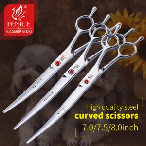 Scissors Fenice 7.0"/7.5"/8.0" Curved Scissors for Dog Grooming Professional Dog Cat Hair Trimming Shear Up Curved Scissors