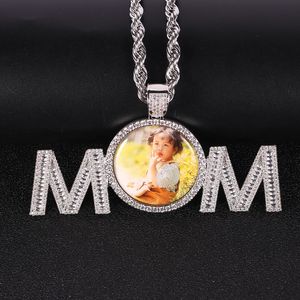 Hip Hop Design Custom Jewelry Personalisierte MOM Bild Charms Halskette Iced Out Circle Po Anhänger 240311