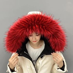 Scarves 2024 Women's Faux Fur Collar Scarf Wraps Cold Winter Warmer Men Jackets Coat Hood Decor Wine Red 60cm 70cm