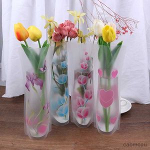 Vasos portátil vaso dobrável escritório decoração para casa vaso de flores de plástico PVC aleatório