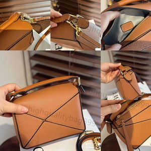 Alta Qualidade Designer Bolsa De Couro Genuíno Bolsa De Ombro Mulher Cross Body Bag Puzzle Clutch Totes Crossbody Geometria Quadrado Contraste Cor Patchwork