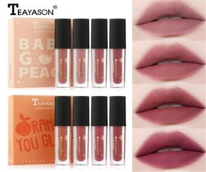 Teayason Makeup 4 pezzi set rossetto liquido opaco lucidalabbra nudo lucidalabbra labbra tinta idratante a lunga durata arancione pesca mini lipkit5326240