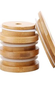 Tampas de bambu reutilizáveis para frascos de pedreiro de bambu com furo de palha e vedação de silicone 4597 Q25535060