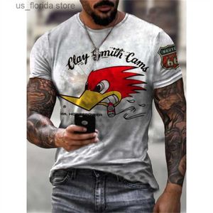 Herr t-shirts Route 66 Print Summer Men T Shirts Vintage 3D Printed Casual Short Slve T Shirt Fashion Outfits Strtwear Overized Tops Y240314