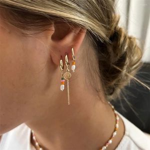 Orecchini pendenti vintage con perla artificiale con testa di conchiglia, set di ciondoli per monete per le donne, moda Boho, colore oro, semplice regalo di gioielli all'ingrosso