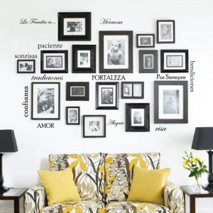 Adesivos conjunto de 12 palavras de citação de família espanhola adesivo de parede de vinil moldura de parede sala de família arte decoração la familia es decoração de casa