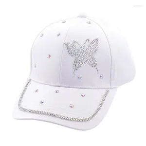 Cappellini da baseball regolabili da donna con borchie a farfalla, moda, strass, cappello da baseball bianco nero rosa