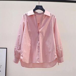 Camicette da donna Blusas Mujer Primavera Autunno Solido moda coreana Casual manica lunga da donna Top camicie eleganti rosa larghe