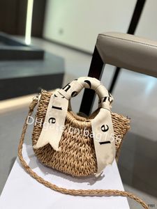 Borsa di design Casual Vacanza Spiaggia Specchio Spalla Lettera Sciarpa di seta Borsa portatile in paglia intrecciata Versatile semicircolare Borse da donna in rattan borse per la spesa borse