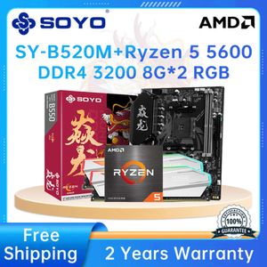 Soyo New B550m Motherboard مع Ryzen 5 5600CPU Set DDR4 Memory 8GBX23200MHz RAM RGB 1.35V كمبيوتر سطح المكتب مزدوج القناة