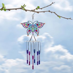 Stich DIY Schmetterling geformt Diamant Malerei Windspiel Pfau Anhänger Windspiel Park Home Dekoration