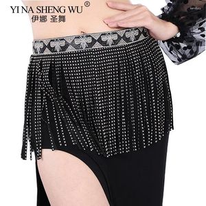 Abbigliamento da palco Cintura accessoria per la danza del ventre Pezzo lucido Nappa Accessori per catena in vita Avvolgimento di strass per l'anca Nero.