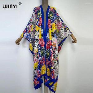 Ethnic Clothing Winyi Summer Party Beach Wear Swim Suit Elegant Africa 2024 Women Boho Cardigan Stitch Colorful Sexy Holiday Long Sleeve