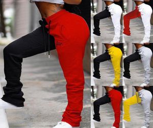 Calças de corrida femininas streetwear casual bordado calças altas retalhos joggers moletom colorido cintura feminino empilhado drawstring2416630