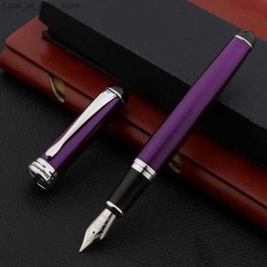 Fountain Pens Pens Pens Nowy X750 Metal Fountain Pen Purple Srebrny Elegante Signature Bending Caligrafii Office School Supplies Q240314