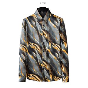 M-4XL artístico listrado impresso camisa para homens manga longa camisas soltas moda casual negócios camisa social streetwear 2024