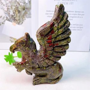 Decorative Figurines 16cm Natural Dragon Blood Griffin Crystal Carved Statue Animal Fashion Home Ornament Art Collectible Gift 1PCS