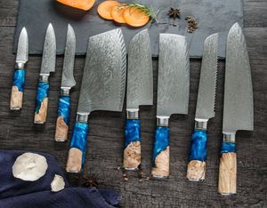 Kökskockkniv Gyuto Japanese VG10 DAMASCUS 67LAYER Meat Claver Santoku Bening Utility Fish Vegetable Sushi Fruit Cutting Blu6766628