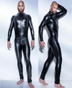 Macacão Sexy GAY Men039s Bondage Fetish Preto Stretch PVC Look Látex Spandex 67212873092