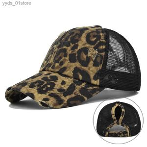 Ball Caps Womens Ponytail Baseball C Summer Sun hat Mesh Hat Leopard Print Hip Hop Vintage Female Ponytail Hat Outdoor Girls Women C L240314