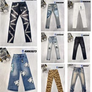 Mens Amirs Jeans Mense Skinny Jeans Elastic Amirri Jeans For Men broderi byxor lång rak smal fit mjuk streetwearl byxor mäns trasiga hål jeans