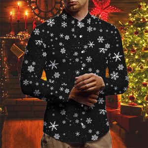 Tema de Natal 3D Impresso Mens Botão Camisas Moda Manga Longa Blusa Festa de Férias Tops Ano Casal Streetwear Roupas 240301