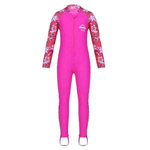 Conjunto de biquínis conjunto crianças meninas crianças onepiece surf swimsuit flor impressa mangas compridas zíper up rash guard natação banho dh5es